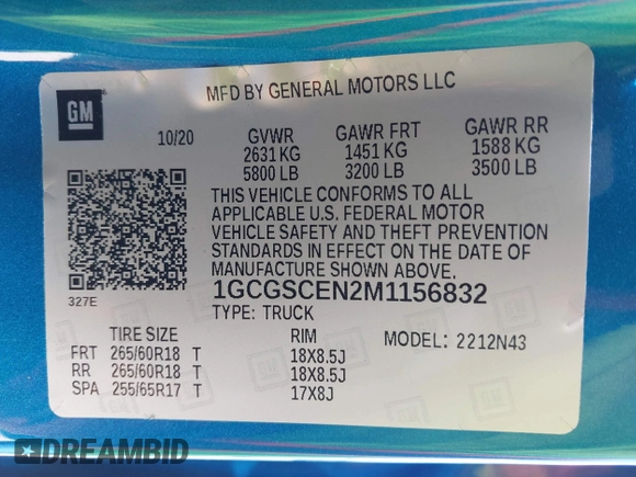 2021 Chevrolet Colorado 2WD LT z VIN 1GCGSCEN2M1156832, wystawiony jako IAAI lot #42060849 z przebiegiem 53 798 mil mil oraz . Historia ofert i sprzedaży dostępna na DreamBid. Obrazek 9.