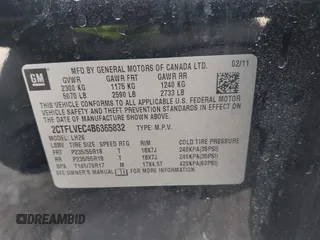 2011 GMC Terrain SLT-1 with VIN 2CTFLVEC4B6365832, listed as a IAAI auction lot 41888924 with 168,823 mi miles and . Bid and sale history available at DreamBid. Image 9.