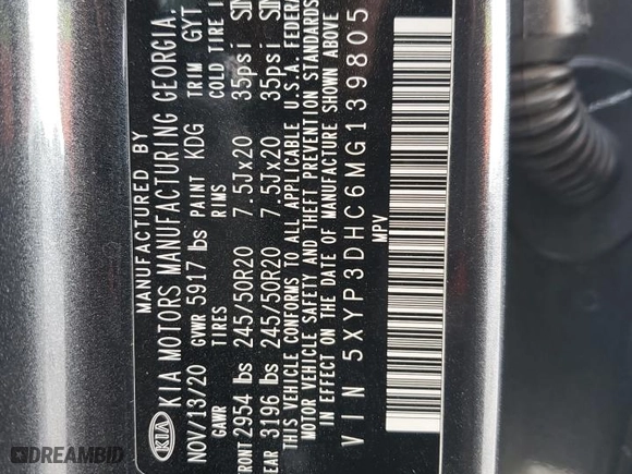 2021 Kia Telluride EX with VIN 5XYP3DHC6MG139805, listed as a Copart auction lot 46954405 with 54,522 mi miles and Salvage Title. Bid and sale history available at carsss.com. Image 12.