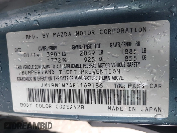 2014 Mazda 3 i Grand Touring with VIN JM1BM1W74E1169186, listed as a IAAI auction lot 41718063 with 113,022 mi miles and . Bid and sale history available at carsss.com. Image 9.