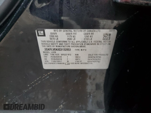 2012 GMC Terrain SLT-1 with VIN 2GKFLVEK8C6132853, listed as a Copart auction lot 43138915 with 0 mi miles and Salvage Title. Bid and sale history available at carsss.com. Image 15.