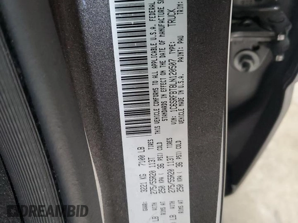 2020 Ram 1500 Big Horn z VIN 1C6SRFBT8LN120507, wystawiony jako Copart lot #57558095 z przebiegiem 57 993 mil mil oraz Szkoda całkowita • Salvage title. Historia ofert i sprzedaży dostępna na DreamBid. Obrazek 12.