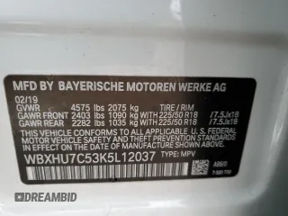 2019 BMW X1 sDrive28i with VIN WBXHU7C53K5L12037, listed as a Copart auction lot 65538082 with Not Provided miles. Bid and sale history available at carsss.com. Image 10.