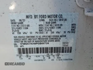 2023 Ford Explorer ST-Line with VIN 1FMSK7KH9PGB66724, listed as a Copart auction lot 88628685 with 0 mi miles and Non Repairable. Bid and sale history available at carsss.com. Image 13.