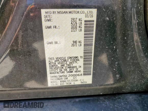 2016 Nissan Altima S with VIN 1N4AL3AP3GC200068, listed as a Copart auction lot 61813855 with 143,823 mi miles and Clean title. Bid and sale history available at DreamBid. Image 12.
