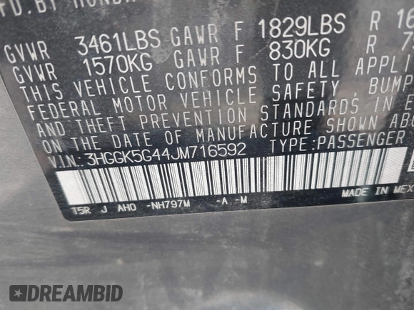 2018 Honda Fit LX z VIN 3HGGK5G44JM716592, wystawiony jako IAAI lot #41878820 z przebiegiem 70 464 mil mil oraz . Historia ofert i sprzedaży dostępna na DreamBid. Obrazek 9.