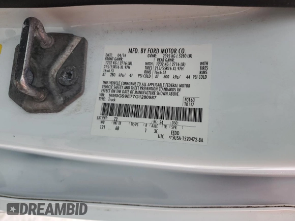 2016 Ford Transit Connect XL with VIN NM0GS9E77G1280987, listed as a Copart auction lot 88155045 with Not provided miles and Salvage title. Bid and sale history available at DreamBid. Image 14.