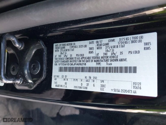 2018 Ford F-150 XL with VIN 1FTEW1EG6JFA09218, listed as a IAAI auction lot 41240903 with 131,702 mi miles. Bid and sale history available at carsss.com. Image 9.
