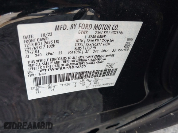2023 Ford Maverick XL with VIN 3FTTW8F9XPRB02755, listed as a IAAI auction lot 42313102 with 16,111 mi miles and . Bid and sale history available at DreamBid. Image 9.