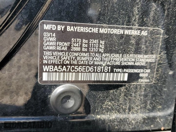2014 BMW 5 Series 528i xDrive with VIN WBA5A7C56ED618181, listed as a Copart auction lot 56188845 with 180,698 mi miles and Clean Title. Bid and sale history available at DreamBid. Image 12.