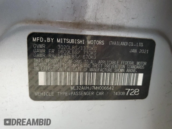 2021 Mitsubishi Mirage ES z VIN ML32AUHJ7MH006642, wystawiony jako Copart lot #53401525 z przebiegiem 87 454 mil mil oraz Szkoda całkowita • Salvage title. Historia ofert i sprzedaży dostępna na DreamBid. Obrazek 15.