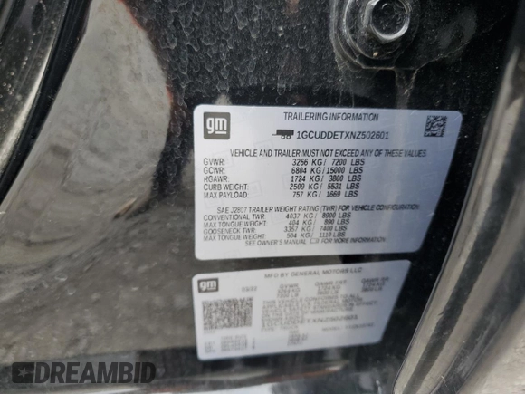 2022 Chevrolet Silverado 1500 LT with VIN 1GCUDDETXNZ502601, listed as a Copart auction lot 72182734 with 25,464 mi miles and Salvage Title. Bid and sale history available at DreamBid. Image 12.