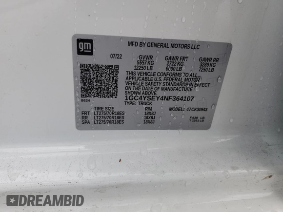 2022 Chevrolet Silverado 3500HD Work Truck with VIN 1GC4YSEY4NF364107, listed as a Copart auction lot 73045214 with 21,487 mi miles and Salvage Title. Bid and sale history available at carsss.com. Image 12.