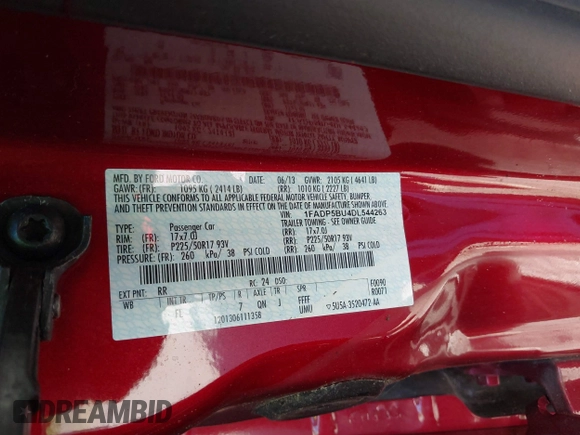 2013 Ford C-Max SEL with VIN 1FADP5BU4DL544263, listed as a IAAI auction lot 42167477 with 91,713 mi miles. Bid and sale history available at carsss.com. Image 9.