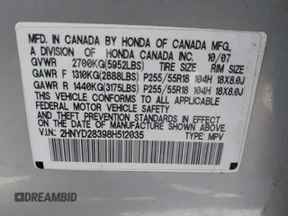 2008 Acura MDX Tech Pkg with VIN 2HNYD28398H512035, listed as a IAAI auction lot 41856400 with 153,098 mi miles. Bid and sale history available at carsss.com. Image 9.