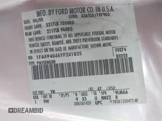 2000 Ford Mustang с VIN 1FAFP4046YF241835, выставлен на аукционе IAAI как лот 42456037 с пробегом 249 234 миль миль и . История ставок и продаж доступна на DreamBid. Изображение 9.