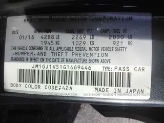 2016 Mazda Mazda6 i Touring with VIN JM1GJ1V51G1469446, listed as a IAAI auction lot 24549066 with 40,606 mi miles. Bid and sale history available at carsss.com. Image 9.