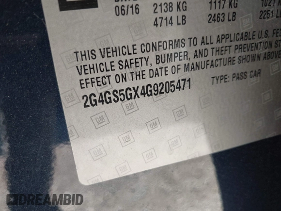 2016 Buick Regal Premium II with VIN 2G4GS5GX4G9205471, listed as a IAAI auction lot 42137481 with 78,553 mi miles and . Bid and sale history available at DreamBid. Image 9.