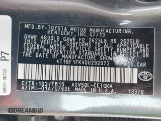 2013 Toyota Camry L with VIN 4T1BF1FK4DU292073, listed as a IAAI auction lot 41891808 with 140,658 mi miles. Bid and sale history available at carsss.com. Image 9.