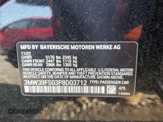 2023 BMW 3 Series 330e xDrive with VIN 3MW39FS03P8D03712, listed as a Copart auction lot 87103424 with Not Provided miles and Salvage Title. Bid and sale history available at carsss.com. Image 14.