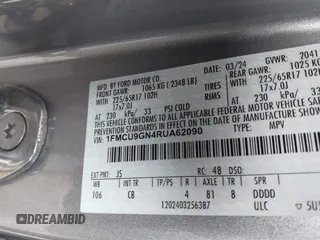2024 Ford Escape Active with VIN 1FMCU9GN4RUA62090, listed as a IAAI auction lot 41738866 with 6,560 mi miles. Bid and sale history available at carsss.com. Image 9.