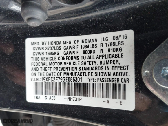 2016 Honda Civic Sedan EX with VIN 19XFC2F79GE086301, listed as a IAAI auction lot 41891014 with 145,471 mi miles. Bid and sale history available at carsss.com. Image 9.