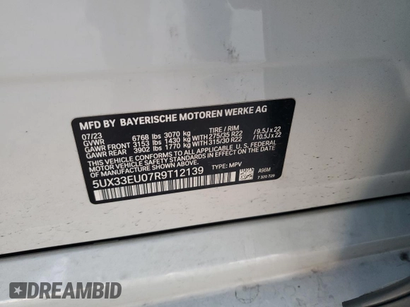 2024 BMW X5 M60i with VIN 5UX33EU07R9T12139, listed as a Copart auction lot 77326454 with 0 mi miles and Salvage Title. Bid and sale history available at carsss.com. Image 12.