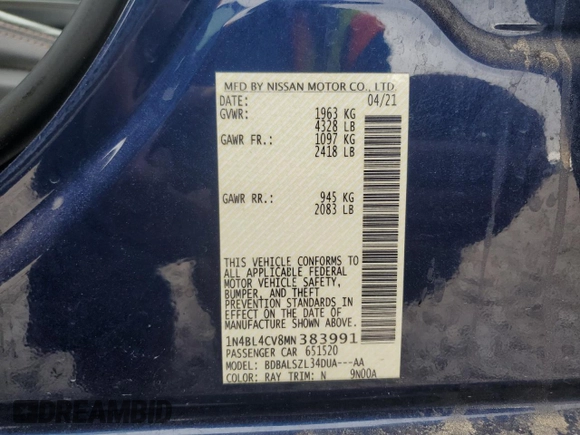 2021 Nissan Altima 2.5 SR with VIN 1N4BL4CV8MN383991, listed as a Copart auction lot 48206975 with 74,567 mi miles and Salvage Title. Bid and sale history available at carsss.com. Image 14.