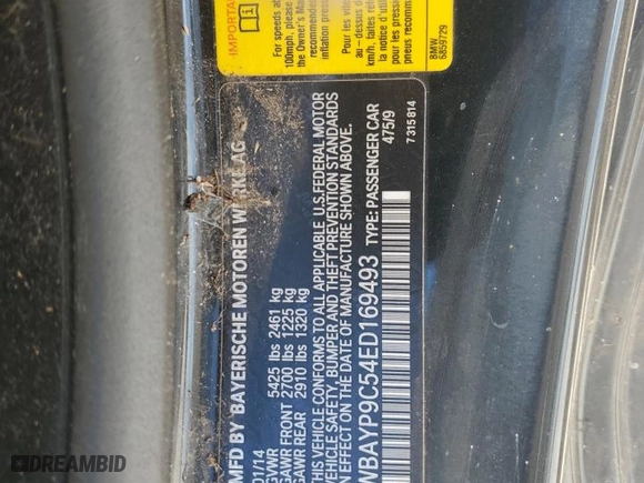2014 BMW 6 Series 650i with VIN WBAYP9C54ED169493, listed as a Copart auction lot 72182474 with 0 mi miles and Salvage Title. Bid and sale history available at carsss.com. Image 12.