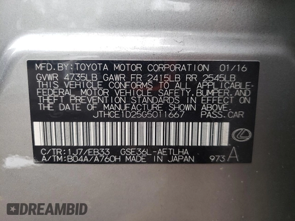 2016 Lexus IS 350 с VIN JTHCE1D25G5011667, выставлен на аукционе Copart как лот 64392715 с пробегом 91 236 миль миль и Списание • Salvage title. История ставок и продаж доступна на DreamBid. Изображение 13.