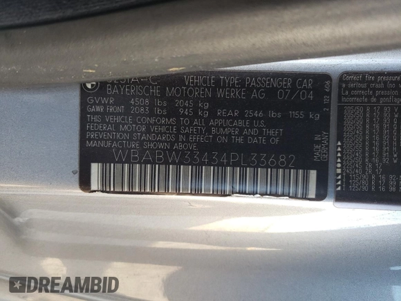 2004 BMW 3 Series 325Ci with VIN WBABW33434PL33682, listed as a Copart auction lot 81960894 with 135,460 mi miles and Salvage Title. Bid and sale history available at carsss.com. Image 12.