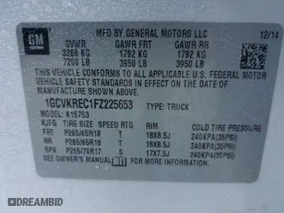 2015 Chevrolet Silverado 1500 LT with VIN 1GCVKREC1FZ225653, listed as a IAAI auction lot 41514814 with 133,468 mi miles. Bid and sale history available at carsss.com. Image 9.