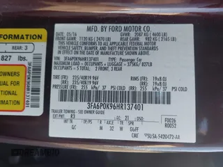 2017 Ford Fusion Titanium with VIN 3FA6P0K96HR137401, listed as a IAAI auction lot 41762567 with 95,958 mi miles. Bid and sale history available at carsss.com. Image 9.