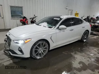 2021 Genesis G70 2.0T with VIN KMTG44LAXMU070314, listed as a Copart auction lot 88990385 with 52,517 mi miles and Salvage Title. Bid and sale history available at DreamBid. Image 1.