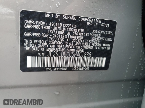 2025 Subaru Forester Premium with VIN JF2SLDBC8SH461838, listed as a Copart auction lot 43320775 with 2,354 mi miles and Salvage Title. Bid and sale history available at carsss.com. Image 14.