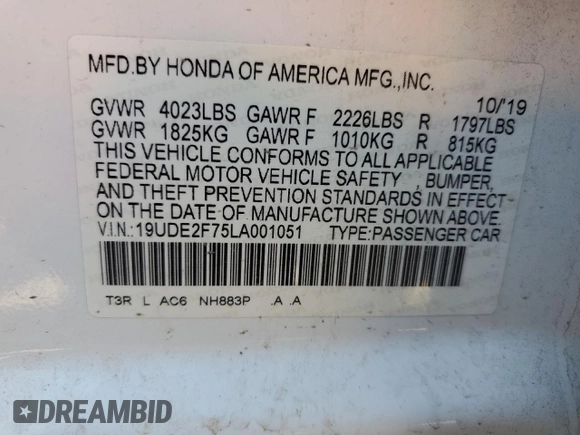 2020 Acura ILX Premium z VIN 19UDE2F75LA001051, wystawiony jako Copart lot #56094885 z przebiegiem 66 560 mil mil oraz Szkoda całkowita • Salvage title. Historia ofert i sprzedaży dostępna na DreamBid. Obrazek 12.