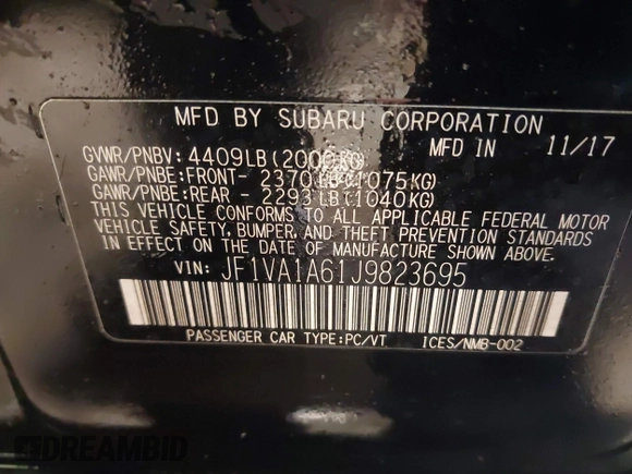 2018 Subaru WRX z VIN JF1VA1A61J9823695, wystawiony jako IAAI lot #41579572 z przebiegiem 92 119 mil mil oraz . Historia ofert i sprzedaży dostępna na DreamBid. Obrazek 9.