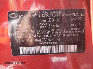 2018 Hyundai Elantra SEL with VIN 5NPD84LF5JH221874, listed as a Copart auction lot 54528095 with 76,122 mi miles and Salvage Title. Bid and sale history available at DreamBid. Image 12.