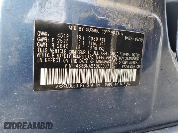2019 Subaru Legacy with VIN 4S3BNAB69K3037552, listed as a Copart auction lot 42960395 with 169,786 mi miles and Salvage Title. Bid and sale history available at carsss.com. Image 14.