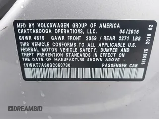 2016 Volkswagen Passat 1.8T S with VIN 1VWAT7A36GC050730, listed as a IAAI auction lot 41980031 with 134,080 mi miles. Bid and sale history available at carsss.com. Image 9.
