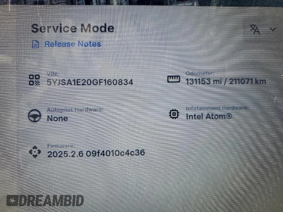 2016 Tesla Model S 90D z VIN 5YJSA1E20GF160834, wystawiony jako Copart lot #61898505 z przebiegiem 131 153 mil mil oraz Szkoda całkowita • Salvage title. Historia ofert i sprzedaży dostępna na DreamBid. Obrazek 9.