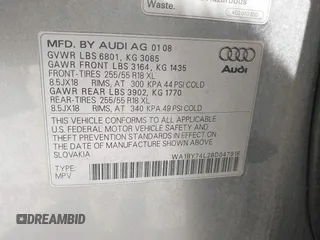 2008 Audi Q7 3.6L Premium with VIN WA1BY74L28D047916, listed as a IAAI auction lot 41876178 with 1 mi miles. Bid and sale history available at carsss.com. Image 9.