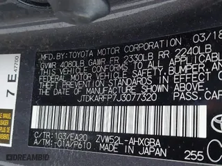 2018 Toyota Prius Prime Plus with VIN JTDKARFP7J3077320, listed as a IAAI auction lot 41780069 with 121,509 mi miles. Bid and sale history available at carsss.com. Image 9.