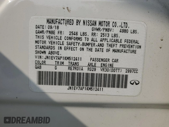 2019 Infiniti Q50 Luxe z VIN JN1EV7AP1KM512411, wystawiony jako Copart lot #59749125 z przebiegiem 83 347 mil mil oraz Szkoda całkowita • Salvage title. Historia ofert i sprzedaży dostępna na DreamBid. Obrazek 12.