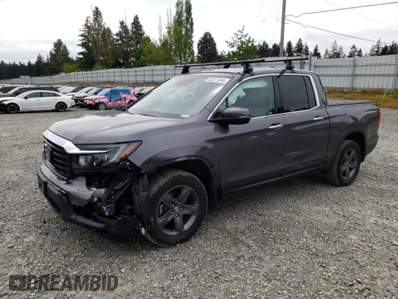 2021 Honda Ridgeline RTL-E with VIN 5FPYK3F71MB016967, listed as a Copart auction lot 53371544 with 34,382 mi miles and Salvage title. Bid and sale history available at DreamBid. Image 1.