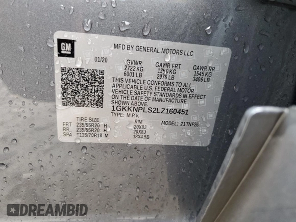 2020 GMC Acadia Denali with VIN 1GKKNPLS2LZ160451, listed as a Copart auction lot 47613745 with 53,214 mi miles and Salvage title. Bid and sale history available at DreamBid. Image 13.