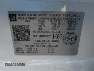 2019 GMC Terrain SLE с VIN 3GKALMEV3KL264850, выставлен на аукционе IAAI как лот 42386836 с пробегом 72 845 миль миль и . История ставок и продаж доступна на DreamBid. Изображение 9.