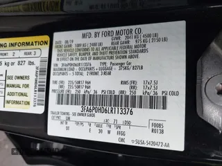 2020 Ford Fusion SE with VIN 3FA6P0HD6LR113376, listed as a IAAI auction lot 41797801 with 51,928 mi miles. Bid and sale history available at carsss.com. Image 9.