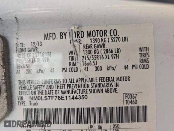 2014 Ford Transit Connect XLT with VIN NM0LS7F76E1144350, listed as a IAAI auction lot 42626637 with 247,520 mi miles and . Bid and sale history available at DreamBid. Image 35.