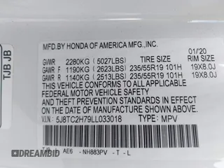 2020 Acura RDX Advance with VIN 5J8TC2H79LL033018, listed as a IAAI auction lot 42331295 with 53,015 mi miles and . Bid and sale history available at DreamBid. Image 9.